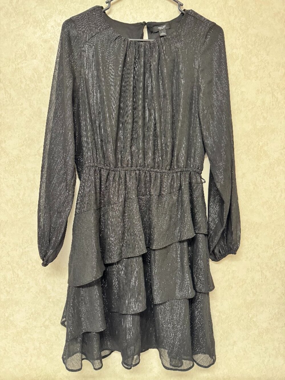 Simply Vera Vera Wang Black Shimmer Tiered Ruffle Dress Long Sleeve Womens Small